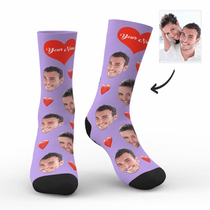 Custom Photo Love Face Socks with Text