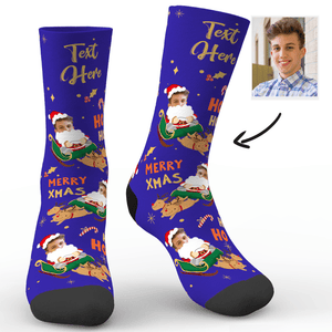 Christmas Santa Sleigh  Socks with Text