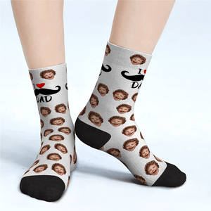 Custom Face Socks For Dad Father's Day Gifts - I Love Dad