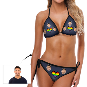 Custom Head Photo Rainbow Heart Bikini Sexy Suit