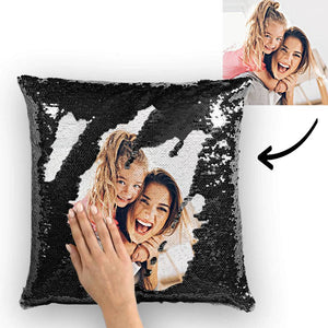 Custom Family Photo Magic Sequins Pillow Multicolor Shiny 15.75''*15.75''