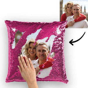 Valentine's Day Gift for Her Custom Photo Magic Sequins Pillow Multicolor Shiny 15.75''*15.75''