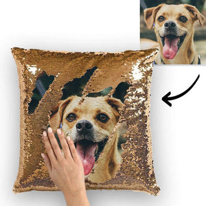 Custom Cute Dog Photo Magic Sequins Pillow Multicolor Shiny 15.75''*15.75''