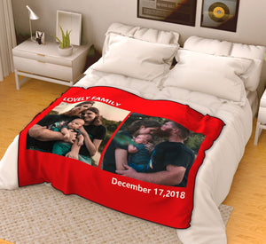 Family Love Personalised Fleece Photo Blanket with 2 Photos
