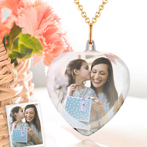 Custom Photo Heart Shaped Crystal Necklace Personalised Charm Pendant Mother's Day Gifts