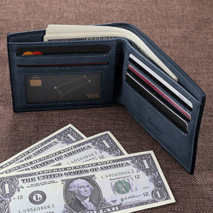 Men's Photo Engraved Bifold Photo Wallet - Blue Leather