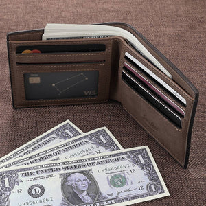 Men's Bifold Custom Inscription Photo Engraved Wallet - Coffee Leather