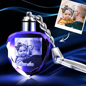 Custom Crystal Photo Keychain Heart - Father's Day Gifts