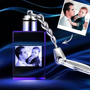 Custom Crystal Rectangle Photo Keychain - Father's Day Gifts