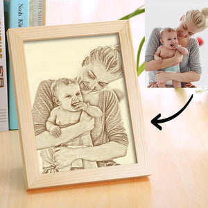 Creative Family Gifts Wooden Custom Photo Frame Home Decoration Sketch Effect 5 Inches