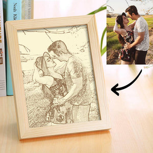 Creative  Lover's  Wooden Custom Photo Frame Home Decoration Sketch Effect 5 Inches