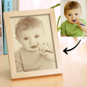 Baby's Personalised Photo Frame Wooden Sketch Effect 8 Inches Home Decoration