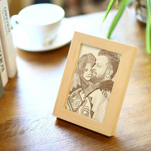 Family Personalised Photo Frame Wooden Sketch Effect 8 Inches Home Decoration