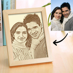 Lover's Personalised Photo Frame Wooden Sketch Effect 8 Inches Home Decoration