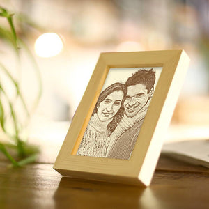 Lover's Personalised Photo Frame Wooden Sketch Effect 8 Inches Home Decoration