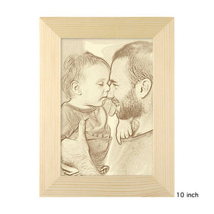 Personalised Photo Frame Wooden Home Decoration Sketch Effect 10 Inches For Family