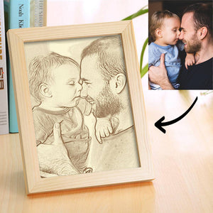 Personalised Photo Frame Wooden Home Decoration Sketch Effect 10 Inches For Family