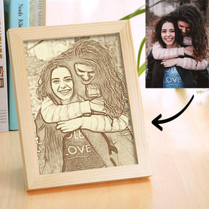 Personalised Photo Frame Wooden Home Decoration Sketch Effect 10 Inches For Friend