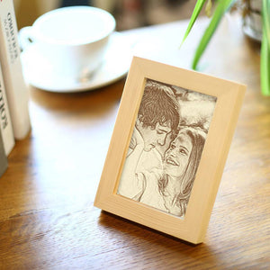 Personalised Photo Frame Wooden Home Decoration Sketch Effect 10 Inches For Lover