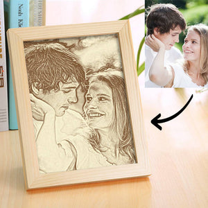 Personalised Photo Frame Wooden Home Decoration Sketch Effect 10 Inches For Lover