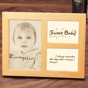 Personalised Photo Engraved Frame Home Decoration Wooden Sketch Effect 8 Inches For Baby