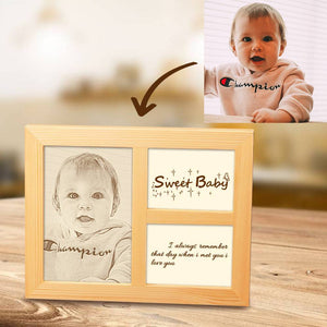 Personalised Photo Engraved Frame Home Decoration Wooden Sketch Effect 8 Inches For Baby