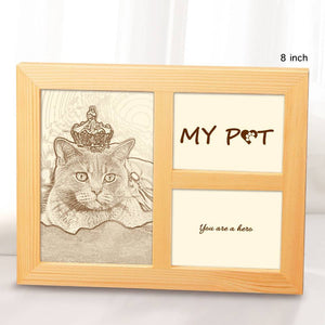 Personalised Cute Pet Photo Engraved Frame Home Decoration Wooden Sketch Effect 8 Inches
