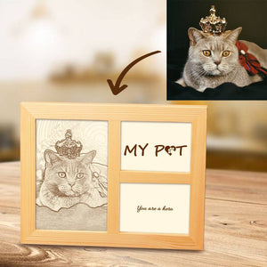 Personalised Cute Pet Photo Engraved Frame Home Decoration Wooden Sketch Effect 8 Inches