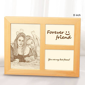 Personalised Photo Engraved Frame Home Decoration Wooden Sketch Effect 8 Inches For Friend