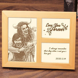Personalised Photo Engraved Frame Home Decoration Wooden Sketch Effect 8 Inches For Lover