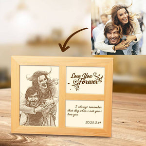 Personalised Photo Engraved Frame Home Decoration Wooden Sketch Effect 8 Inches For Lover