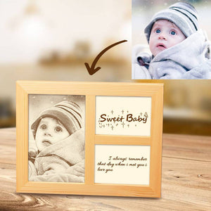 Personalised Photo Engraved Frame Home Decoration Wooden Sketch Effect 10 Inches For Baby