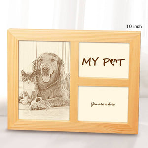 Personalised Cute Pet Photo Engraved Frame Home Decoration Wooden Sketch Effect 10 Inches