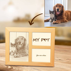 Personalised Cute Pet Photo Engraved Frame Home Decoration Wooden Sketch Effect 10 Inches