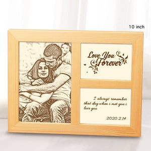 Personalised Photo Engraved Frame Home Decoration Wooden Sketch Effect 10 Inches For Lover