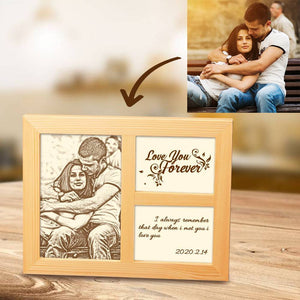 Personalised Photo Engraved Frame Home Decoration Wooden Sketch Effect 10 Inches For Lover