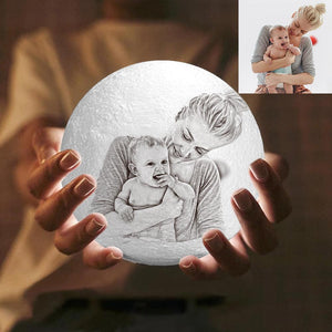 Personalised Creative 3D Print photo Moon Lamp, Engraved Lamp, Gift For Mum - Touch Two Colors