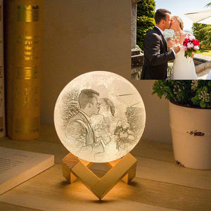 Personalised Lover Creative 3D Print photo Moon Lamp, Engraved Lamp - Touch Two Colors