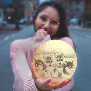 Personalised Creative 3D Print photo Moon Lamp, Lovely Pet Engraved Lamp - Touch Two Colors