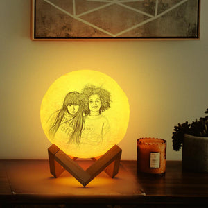 Personalised Creative 3D Print photo Moon Lamp, Engraved Lamp, Gift For Friend - Touch Two Colors
