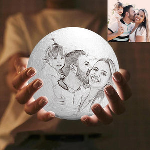 Custom Photo Engraved 3D Printing Moon Lamp, Creative Idea For Family - Tap Three Colors