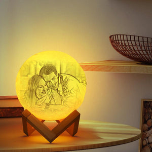 Custom Photo Engraved 3D Printing Moon Lamp, Creative Idea For Lover - Tap Three Colors