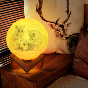 Custom Pet Photo Engraved 3D Printing Moon Lamp, Creative Idea Gift - Tap Three Colors
