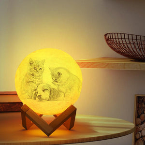 Custom Pet Photo Engraved 3D Printing Moon Lamp, Creative Idea Gift - Tap Three Colors