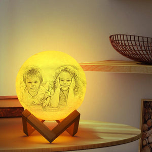 Custom Photo Engraved 3D Printing Moon Lamp, Creative Idea For Friend - Tap Three Colors